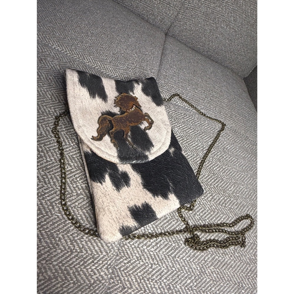 Gypsy South Atlanta Cow Print Horse Crossbody Phone Bag Western Faux Fur Chain